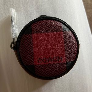 Black and red plaid Coach coin purse